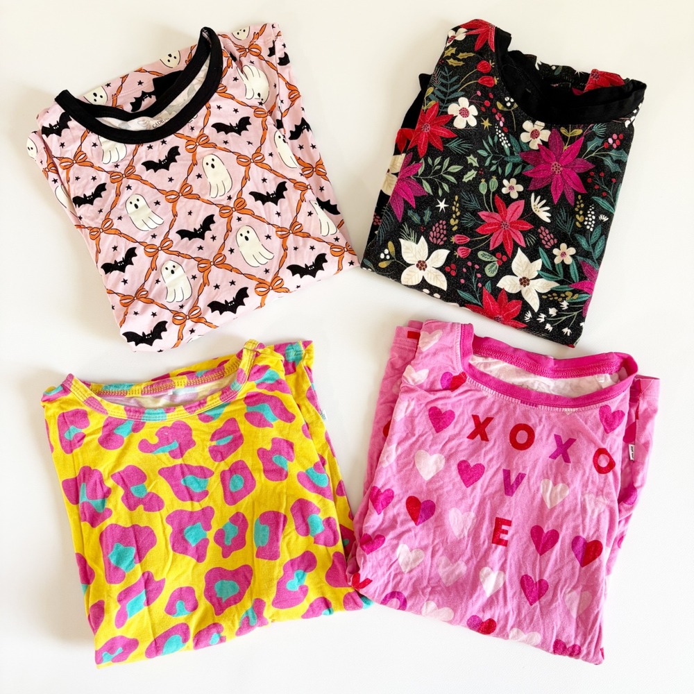 Little Sleepies Caden Lane Posh Peanut Girls Holiday Bamboo Pajama Tops Lot 7/8
